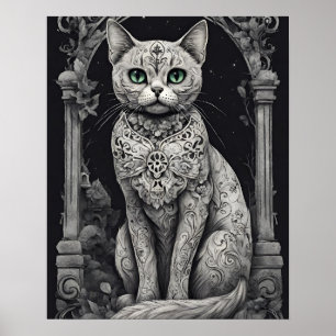 Affiche Queen Cat - Dia de Los Muertos, Style crâne de suc