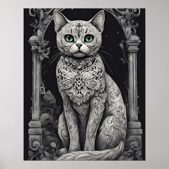 Affiche Queen Cat - Dia de Los Muertos, Style crâne de suc (Devant)