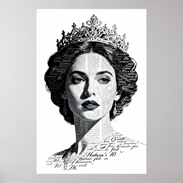 Affiche Queen Esther Calligraphy Portrait - Vintage Script (Devant)