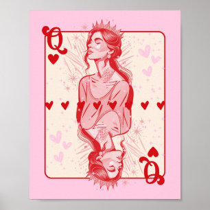 Affiche Queen of Hearts Pink Preppy Art