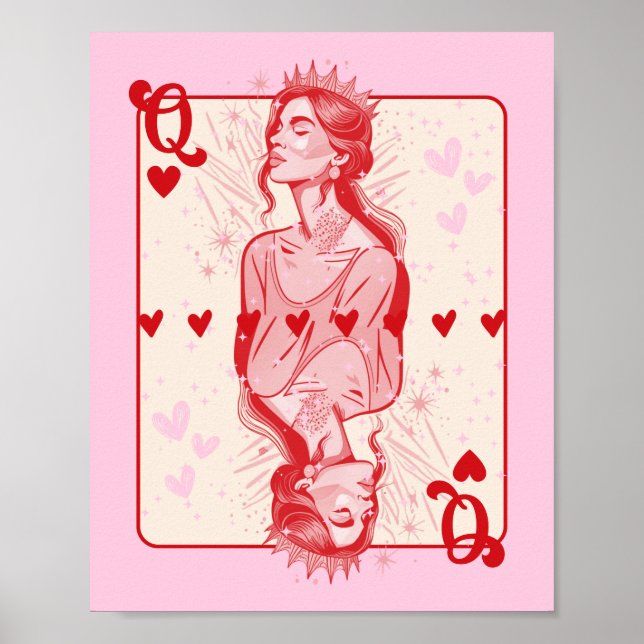 Affiche Queen of Hearts Pink Preppy Art (Devant)