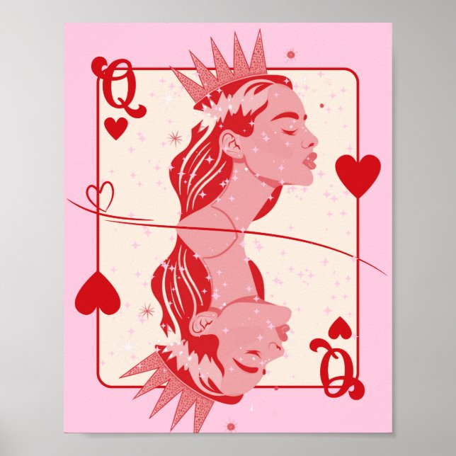 Affiche Queen of Hearts Red and Pink Preppy Art (Devant)