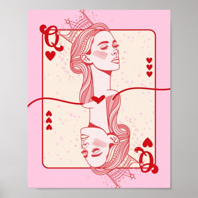 Affiche Queen of Hearts Red and Pink Preppy Art (Devant)