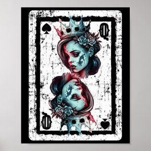 Affiche Queen Of Spades Carte gothique Jeu Halloween Dépla