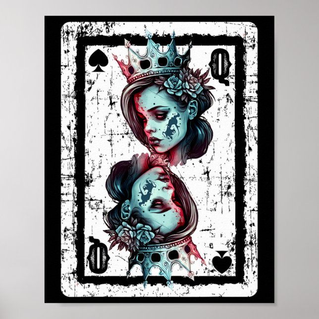Affiche Queen Of Spades Carte gothique Jeu Halloween Dépla (Devant)