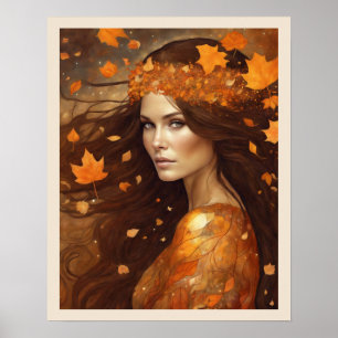 Affiche Queen of the Autumn Woods Woman Art Nuevo Imprimer