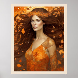 Affiche Queen of the Autumn Woods Woman Art Nuevo Imprimer