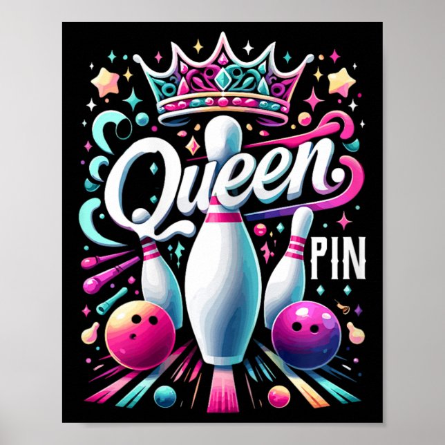 Affiche Queen Pin Shirt Bowler Bowling League For Bowling  (Devant)