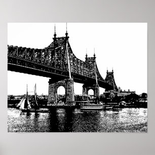 Affiche Queensboro Bridge Boats Ocean nautical art
