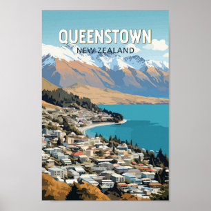 Affiche Queenstown New Zealand Travel Art Vintage