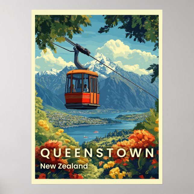 Affiche Queenstown, Nouvelle-Zélande Superbes vues sur la  (Devant)