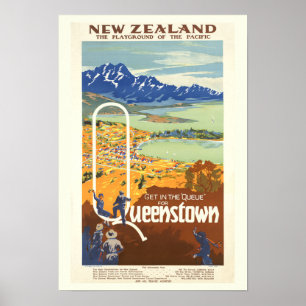 Affiche Queenstown, Vintage voyage néo-zélandais