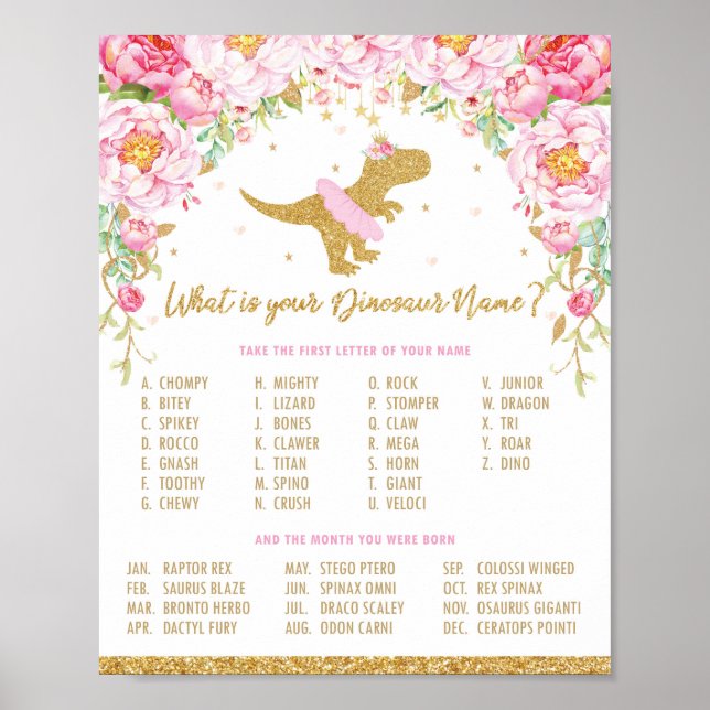 Affiche Quel est votre nom Dinosaur Anniversaire Jeu de fê (Devant)