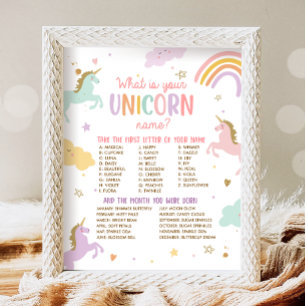 Affiche Quel Est Votre Nom Unicorne Jeu Magique Anniversai