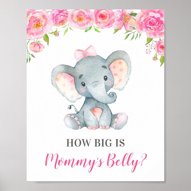 Affiche Quelle taille est le jeu de Baby shower Belly Elep (Devant)