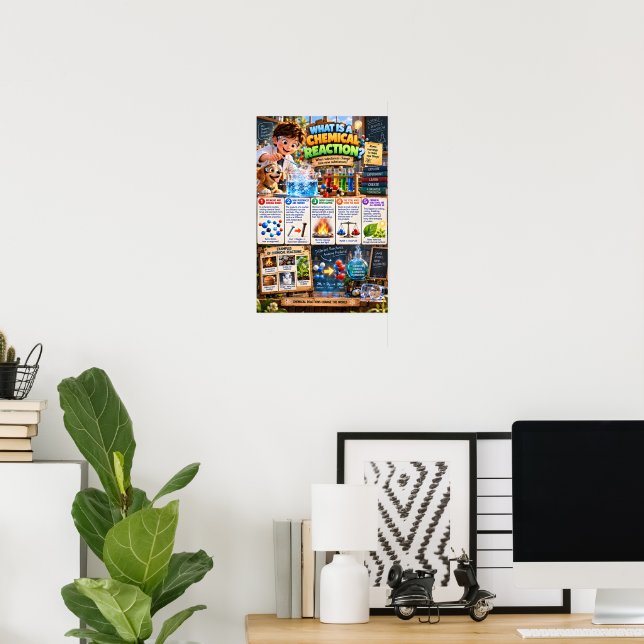 Affiche Qu'est-ce qu'une réaction chimique (Bureau à domicile)