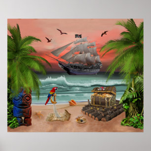 AFFICHE QUESTE AU TRÉSOR DES PIRATES