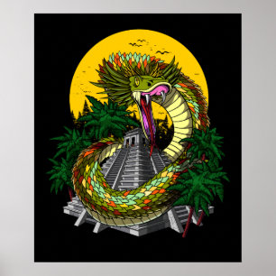 Affiche Quetzalcoatl Aztec Dieu Maya Pyramide serpent