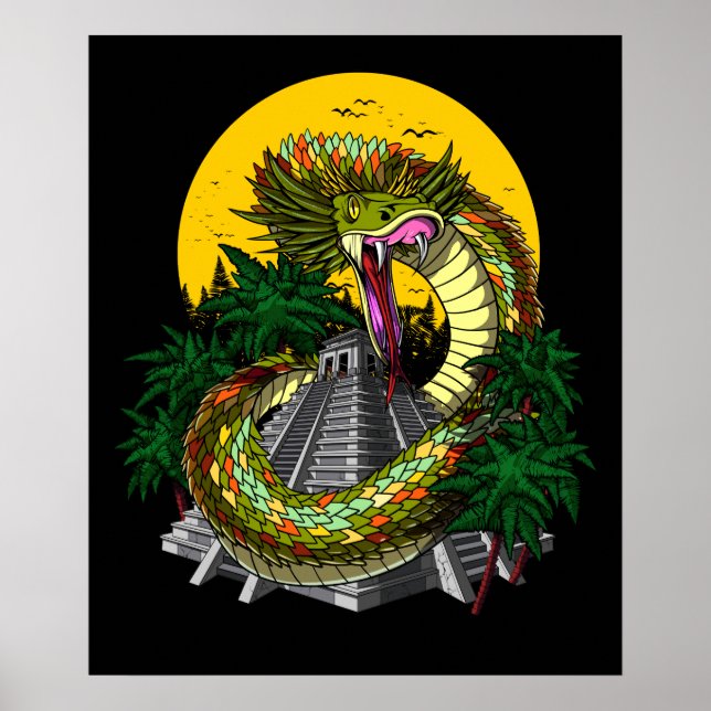 Affiche Quetzalcoatl Aztec Dieu Maya Pyramide serpent (Devant)