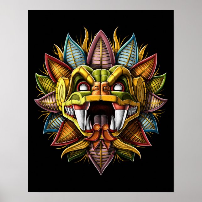 Affiche Quetzalcoatl Aztec Serpent à plumes Dieu (Devant)