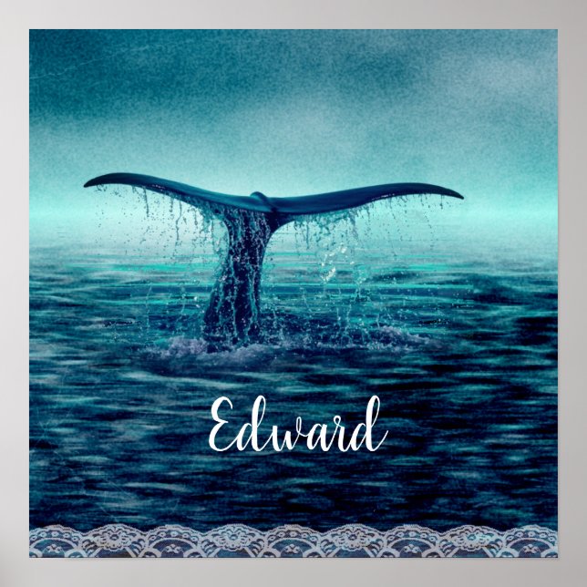 Affiche Queue de baleines au-dessus de l'océan Custom (Devant)