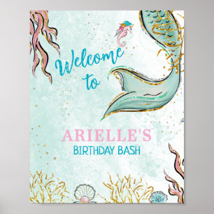 Affiche Queue de sirène pailletée menthe sous la mer Bienv