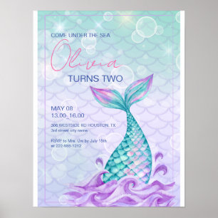 Affiche Queue de sirène sous la mer Anniversaire Violet 
