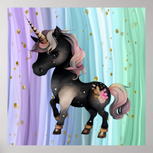 Affiche Queue noire Unicorne violette rose