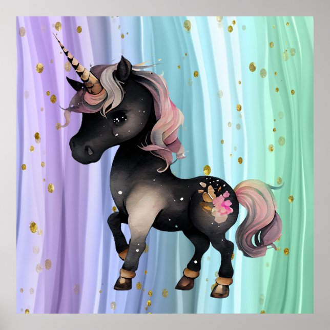 Affiche Queue noire Unicorne violette rose (Devant)
