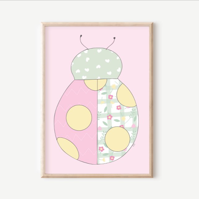 Affiche Quilt Art Print Set: Ladybug on Pink Background (Créateur téléchargé)