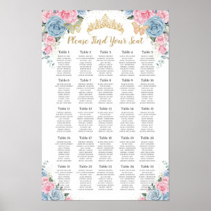 Affiche Quinceañera Baby Blue Rose Floral Seating Chart