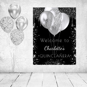 Affiche Quinceanera black silver glitter welcome