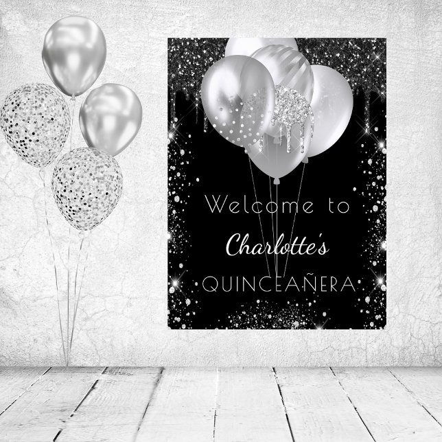 Affiche Quinceanera black silver glitter welcome (Créateur téléchargé)