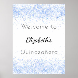 Affiche Quinceanera bleu blanc parties scintillant bienven