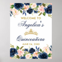 Quinceanera bleu rose Floral Couronne or