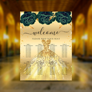 Affiche Quinceanera fleurs de robe d'or vert