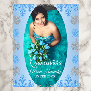 Affiche Quinceañera Ice Blue Silver Winter Snowflake