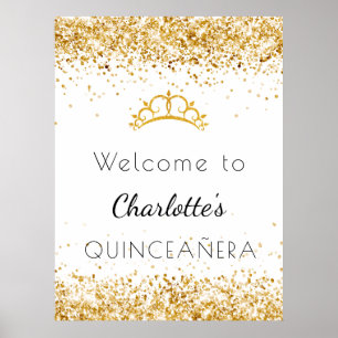 Affiche Quinceanera or blanc parties scintillant poussière