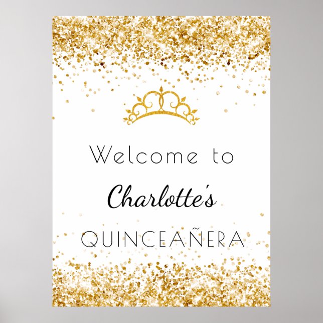 Affiche Quinceanera or blanc parties scintillant poussière (Devant)
