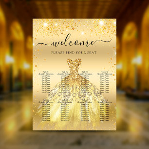 Affiche Quinceanera or robe fleurs assise