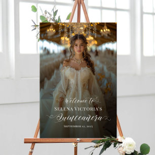 Affiche Quinceanera photo signe de bienvenue élégant calli