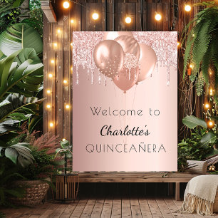Affiche Quinceanera rose or blush parties scintillant bien