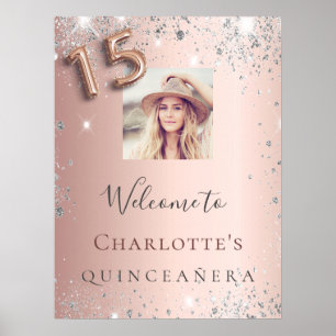 Affiche Quinceanera rose or photo argent parties scintilla