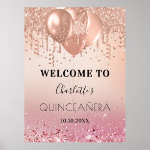 Affiche Quinceanera rose rose rose or rose parties scintil