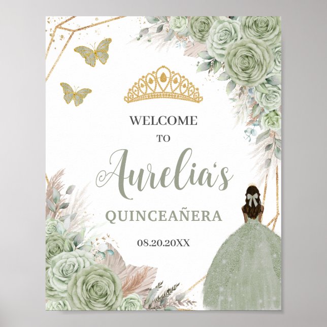 Affiche Quinceañera Sage Green Floral Pampas Grasse Bienve (Devant)