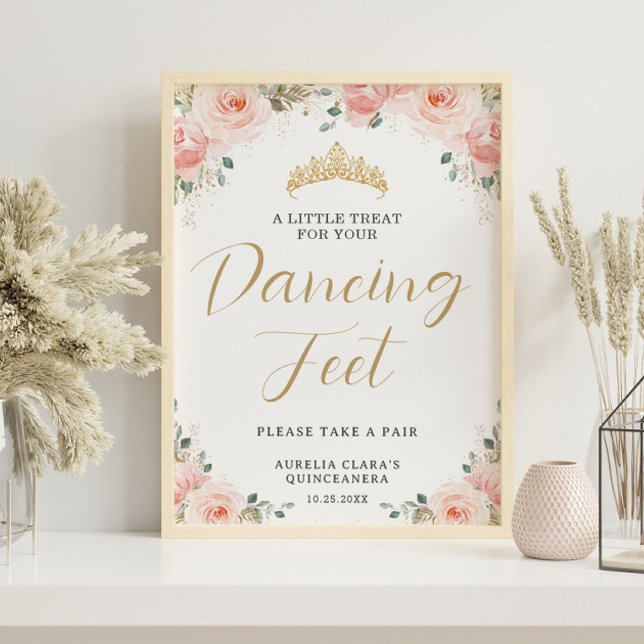 Affiche Quinceañera Sweet 16 Blush rose floral Treat Favor (Créateur téléchargé)