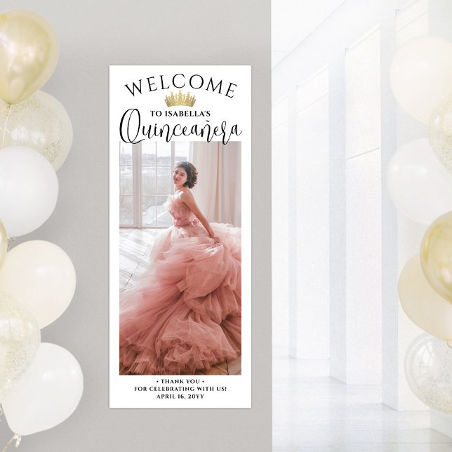 Affiche Quinceañera Welcome Modern Script Large Photo (Créateur téléchargé)