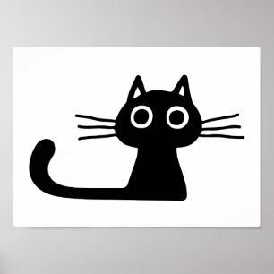 Affiche Quirky Black Kitty Cat   Whimsical Black and White