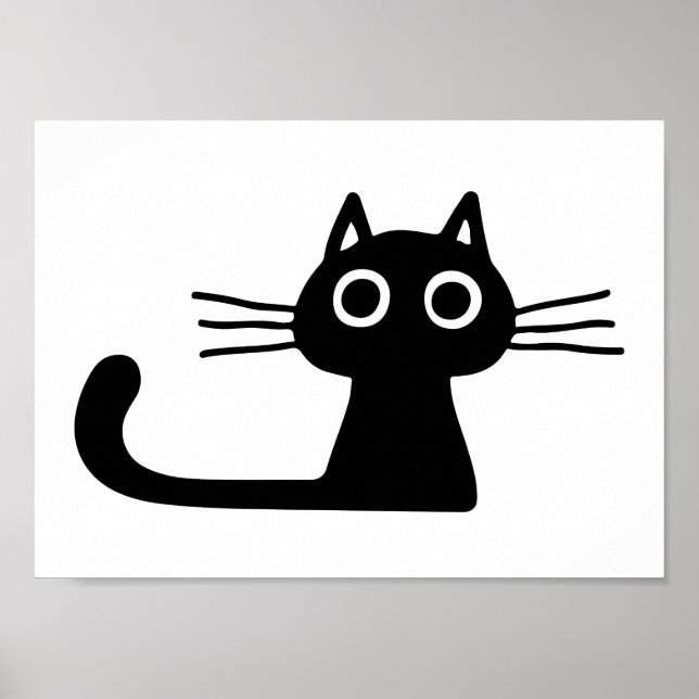Affiche Quirky Black Kitty Cat | Whimsical Black and White (Devant)