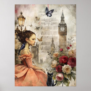 Affiche Quirky Victorian Gothic Girl & Florals Londres